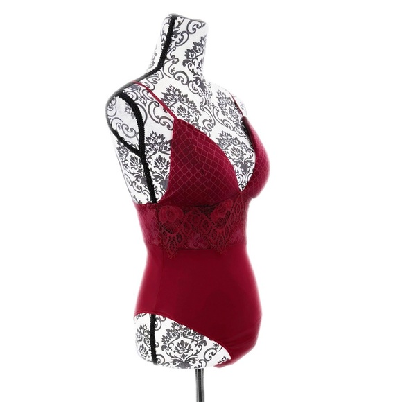 Fashion Nova Burgundy Lace Bodysuit Top - Picture 9 of 11